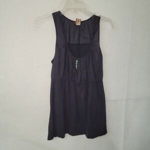 Burning Torch Shirt Womens S Black Gathered Waist Beaded Neck Tank‎ Top *Flaw